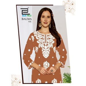 Kurti Lucknowi Premium, Ropa Étnica Tradicional Bordada de Algodón para Mujer, Cómoda para Uso Diario, Festivales y Fiestas - Product Image 1