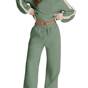 Tenues 2 pièces décontractées à motif solide pour femmes ensembles assortis de salon en polaire d'hiver survêtement à blocs de couleurs - Product Image 2