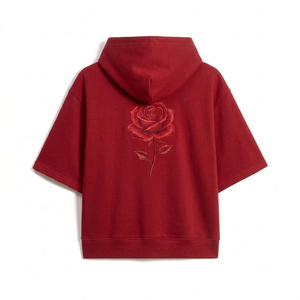 Premium Short Sleeve Hoodies Embroidered Custom Manufacturing OEM ODM Soft Polyester Hooded Sweatshirt Bulk Order Private Label - Product Image 2