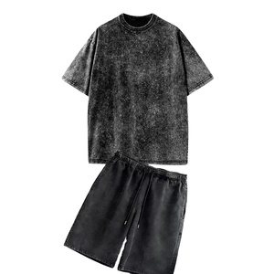 Mens Matching <b>Set</b> Manufacturer Cotton T Shirt Cargo Shorts Summer 2 Piece OEM ODM Bulk Acid Wash - Product Image 1