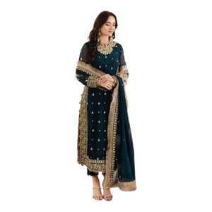 Robes de soirée pakistanaises exclusives pour femmes, ensemble brodé 3 pièces, couleurs et tailles personnalisées, ensemble traditionnel pour mariage et occasions formelles - Product Image 1