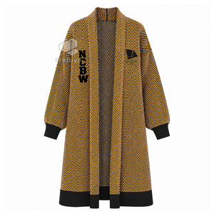 NCBW Sorority Women's Longline Herringbone Knit Duster <b>Cardigan</b> Open Front Embroidered Ribbed Cuff Sweater Casual Outerwear - Product Image 1