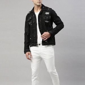 Vestes en jean pour hommes, style streetwear, hiver, 100% coton, col montant, tissu en toile respirant, veste en jean pour hommes - Product Image 3