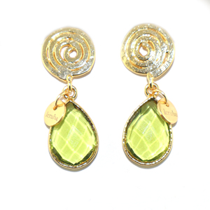 Pendientes Colgantes de Metal de Latón con Baño de Oro de 18K, Diseño Espiral de Alambre, Corte Peridoto, Cuarzo Hidro, Forma de Pera, Estilo Atemporal - Product Image 1