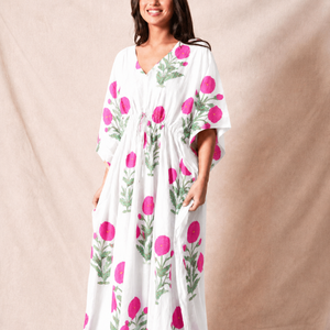Wholesale Hand Block Printed Cotton <b>Kaftan</b> <b>Beach</b> <b>Kaftan</b> Girls Party Dress Wear Night Maxi Dress Sustainable Summer - Product Image 1