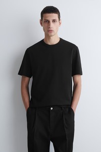 T-shirt en coton noir à manches courtes et col rond pour homme, coupe classique, couleur unie, tricot jersey décontracté - Product Image 1