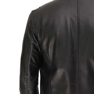 <b>Men's</b> <b>Sheepskin</b> Leather Motorcycle <b>Jacket</b> with Stand Collar and Front Logo Windproof Sherpa Lining OEM Custom Service - Product Image 5