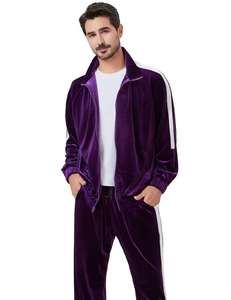 Survêtement en velours pour homme, veste athlétique à fermeture éclair intégrale, pantalon assorti, vêtements de sport d'hiver - Product Image 1