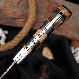 Hand Forged Professional Folding Pocket EDC Utility Knife Copper Damascus Steel Olivewood Handle Outdoor Camping Hunting OEM - Product Image 5