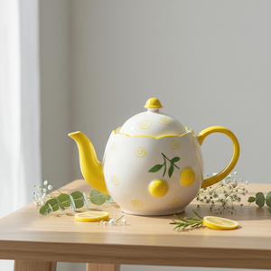 Théière en Porcelaine Fine de Qualité Supérieure 3460983B-1.0 NOUVELLE, Motif Citron Jaune & Spirale - Product Image 2