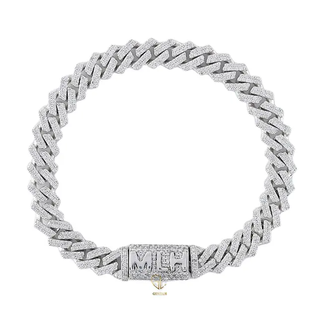 Iced Out 14k Gold Round Brilliant Cut VVS Moissanite Diamond HipHop Style Luxury Jewelry Miami Cuban Link Chain Bracelet