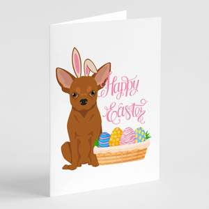 Whimsical A7 tamaño 5x7 rojo Chihuahua Pascua tarjetas de felicitación Paquete de 8 tarjetas de nota en blanco con sobres - Product Image 1