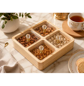 Boîte à fruits secs en bois tendance avec 3 compartiments, couvercle hermétique, design minimaliste, récipient de rangement pour la cuisine - Product Image 2