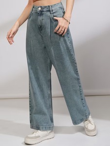 Jean décontracté Abdul Royal World Export coupe ample taille mi-haute déchiré jambe large en denim de coton écologique résistant à la décoloration - Product Image 6