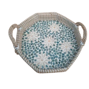 Plateau en jonc de mer de style boutique, artisanal, pour le rangement de produits de soin de luxe et l'organisation du maquillage - Product Image 2
