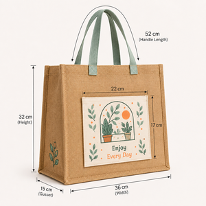 Natural Jute Grocery Shopping Tote Bag with Printed Cotton Pocket PP Laminated Custom Logo Wholesale OEM Manufacturer 36x32x15cm - Product Image 6