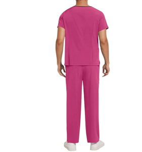 Ensemble de blouses médicales pour hommes, haut extensible à col en V, pantalon à taille élastique avec 6 poches, uniforme d'infirmier - Product Image 4
