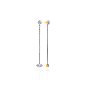 Boucles d'oreilles en chaîne dorée de qualité supérieure avec pierre ronde brillante et pendentif en forme de marquise, bijoux de créateur pour femmes - Product Image 2