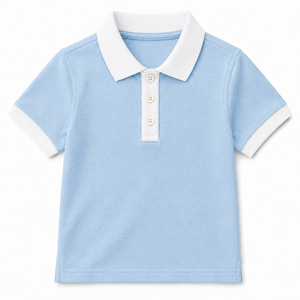 Polo pour garçons à col contrastant, manches courtes, en coton tricoté uni anti-boulochage, décontracté, été, pour enfants - Product Image 3