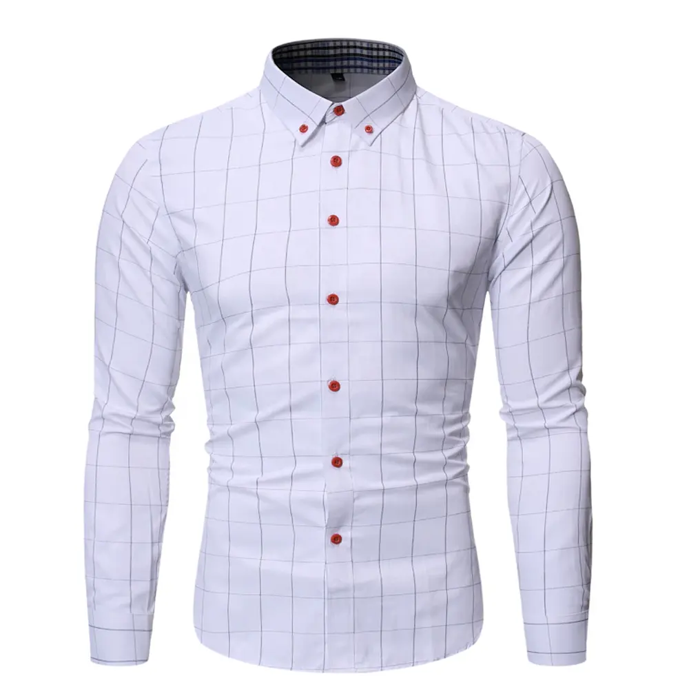 2021 100% Cotton new Fashion Brand Shirts Mens Plaid Slim Fit Long Sleeve Dress Shirts Casual Mens Clothing