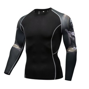 <b>Men's</b> Long Sleeve Black Sublimation Print Quick Dry Full Sleeve <b>Compression</b> <b>Shirt</b> With Skull Design Rash Guard - Product Image 1