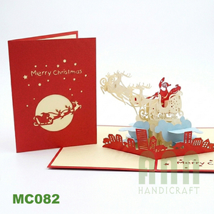 Best Selling Custom 3D Laser Cut Handmade Santa Sky Design <b>Paper</b> Greeting Cards Souvenir Merry Christmas Birthdays Weddings UV - Product Image 3