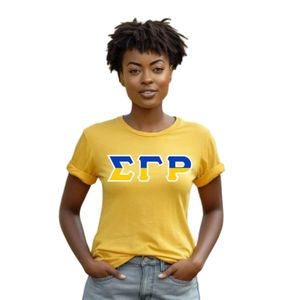 Camiseta de Mujer Personalizada con Letras Griegas en Dos Colores, Diseño de Dos Tonos, Manga Corta, Cuello Redondo, Informal, Universitaria, con Estampado Gráfico - Product Image 1