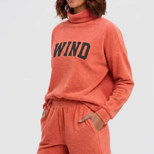 High Quality Women 2 Piece Streetwear Mockneck Shorts Set Polyester Cotton Fleece Fabric Soft Knitted Breathable Eco Friendly - Product Image 1