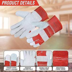 Gants de sécurité en cuir rouge et gris, longueur poignet, paume renforcée, logo personnalisé imprimé, utilisation extérieure - Product Image 3