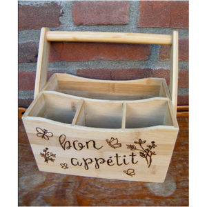 Organizador de Cocina de Madera Rústica |   Porta Cubiertos Decorativo para Encimera, con 3 Ranuras para Cubiertos y Servilletas, para el Hogar y Comidas al Aire Libre - Product Image 6