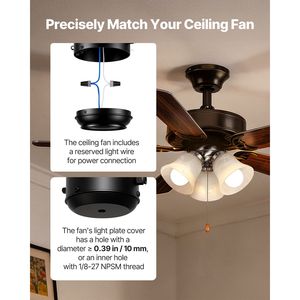 Kit de ventilateur de plafond à 6 pales, 3000K, 750lm, 3 lumières, avec interrupteur à chaîne, pour salon, chambre et luminaires de remplacement - Product Image 3