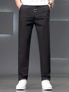 Ensemble de survêtement sportif pour homme avec blocs de couleur, haut à manches longues zippé, pantalon noir, séchage rapide, tissé 100 % polyester, idéal pour l'été - Product Image 5