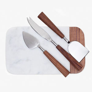 Juego de cuchillos para queso con mango de madera de acacia, hojas de acero inoxidable con acabado dorado, elegantes accesorios para tabla de charcutería para uso en la cocina. - Product Image 6