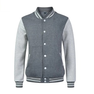 Chaqueta Varsity Gris Unisex con Botones Blancos, Cuello Alto, Corte Regular, Ropa Casual de Invierno, Lana/Poliéster, Logotipo Frontal - Product Image 1