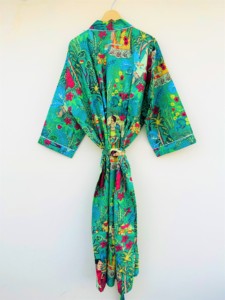Robe kimono à imprimé tropical pour femmes, manches trois quarts, coupe ample, à nouer, robe d'été décontractée mi-longue - Product Image 3