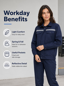 Unisex Flame Retardant Workwear Set for Workshop Warehouse Spring Fall Navy Jacket Pants Reflective Strip Zip Front Waterproof - Product Image 5