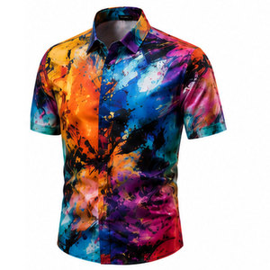 Camisa tropical estampada premium para hombre con tela ligera y transpirable, estilo casual con botones para vacaciones de verano y playa - Product Image 1