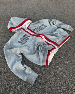 Sudadera personalizada de streetwear para hombre con triple cremallera, lavado ácido, estilo vintage, corte holgado y cuadrado, con pedrería y cremallera, talla grande. - Product Image 5