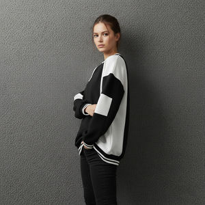 Sweat-shirts oversize pour femmes en deux tons, vêtements d'hiver, 100% coton molletonné, col rond, pull-over, sweat-shirts écologiques pour femmes - Product Image 1