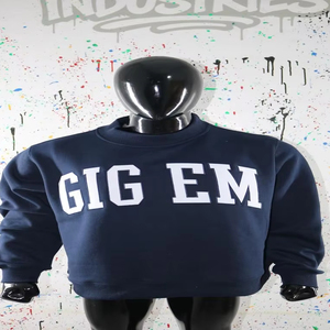 Sudadera GIG EM DARK BLUE con cuello alto, 100% algodón, con apliques bordados blancos, cuello ancho, hilos finos. - Product Image 1