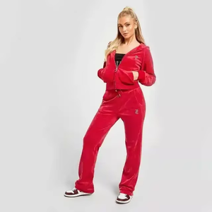Vêtements pour femmes, hauts à manches longues d'automne avec pantalon, vêtements de détente à capuche avec fermeture éclair et poches, vêtements chauds en velours pour femmes, costumes - Product Image 6