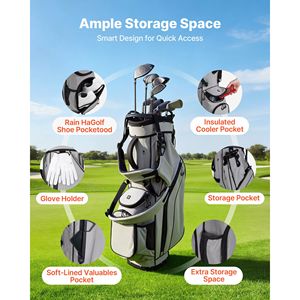Borsa da golf con divisorio superiore a 14 scomparti, doppie spalline, gambe di supporto e divisorio a tutta lunghezza per 2 mazze da golf, in PU sportivo - Product Image 6