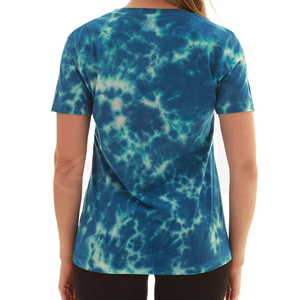 Camiseta de Manga Corta con Cuello en V y Estampado Tie-Dye para Mujer, Corte Regular, Informal, Azul, de Algodón Tejido, para Primavera/Verano - Product Image 3