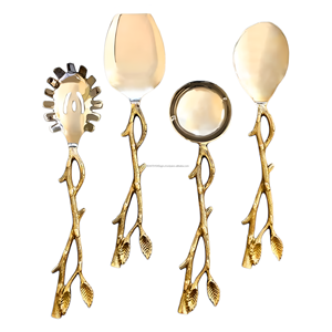 Vente chaude Gold Branch Salad Server Set avec poignée en feuille Ustensiles de service en métal pour les fêtes de mariage Restaurants Hôtels - Product Image 1
