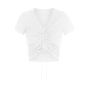 Camisetas Cortas Casuales Ecológicas de Tallas Grandes para Mujer al por Mayor, de Manga Corta con Encaje Hueco y Logotipo, 100% Algodón Jersey, Personalizables - Product Image 3