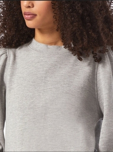 Sweat-shirt gris à manches bouffantes pour femme, couleur unie, col rond, tricoté en coton et fibre de bambou, respirant, décontracté, pour l'automne - Product Image 5