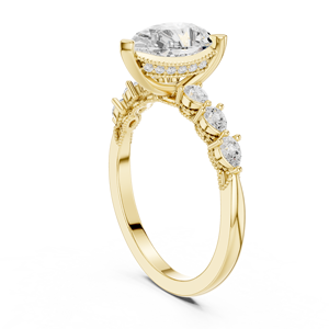 Yellow Gold Pear Cut Lab Grown <b>Diamond</b> Engagement <b>Ring</b> Marquise Baguette Side Stone Wedding <b>Ring</b> - Product Image 2