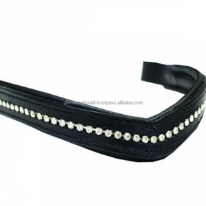 Cómoda banda de ceja de caballo de cuero de canal vacío decorativa con cristales acolchados blancos para brida inglesa en tamaños de mazorca completos - Product Image 6