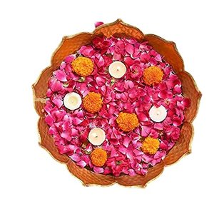 Metal Floral Decorative Tray With <b>Pink</b> <b>Petals</b> And Candles For Wedding Occasion - Product Image 3