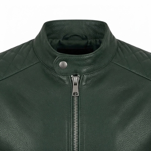 <b>Men's</b> Green <b>Suede</b> Moto <b>Jacket</b> Stand Collar Zipper Closure Slim Fit Regular Length Autumn Wear - Product Image 6